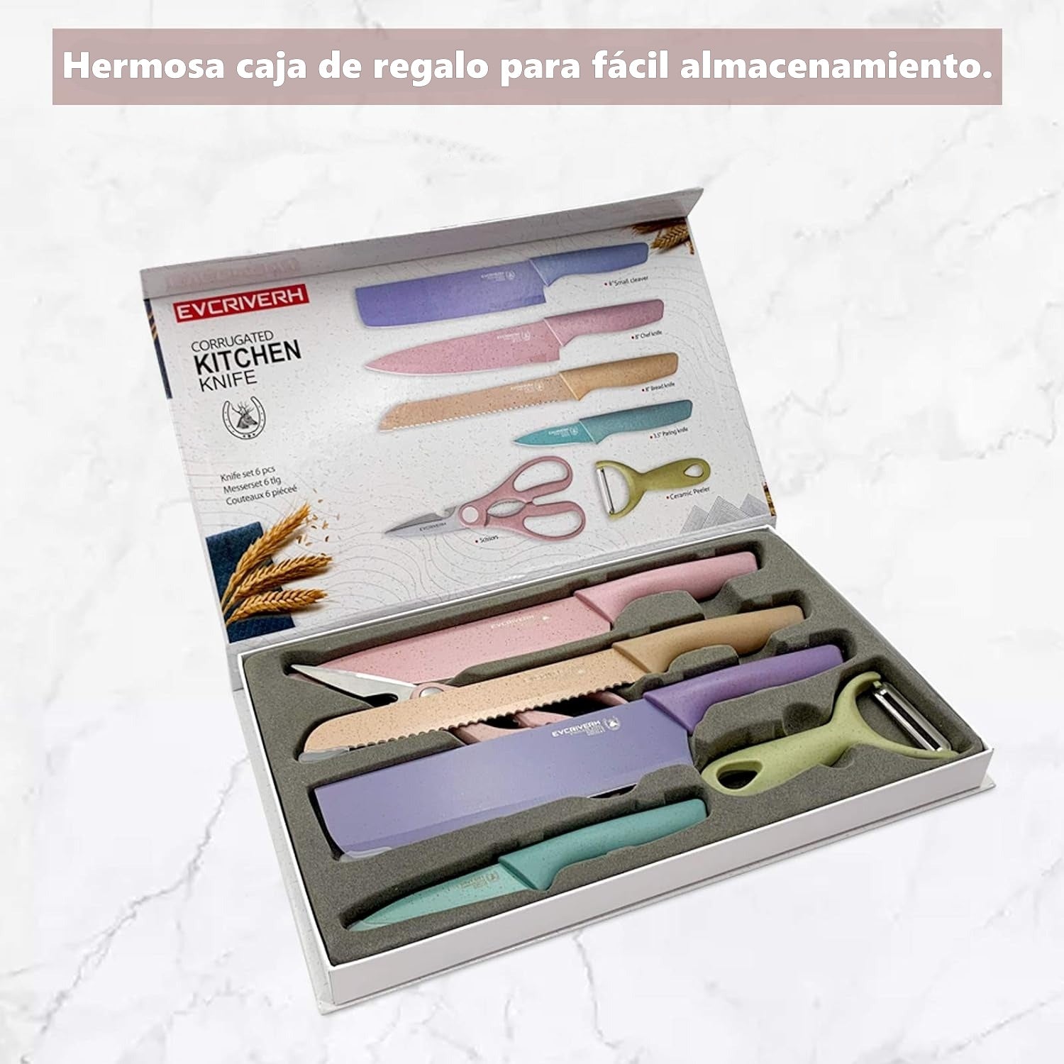Pelador multifuncional 2-en-1 + Juego De 6 Cuchillos De Cocina Profesionales.