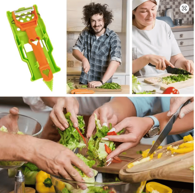 Pelador multifuncional 2-en-1 + Juego De 6 Cuchillos De Cocina Profesionales.