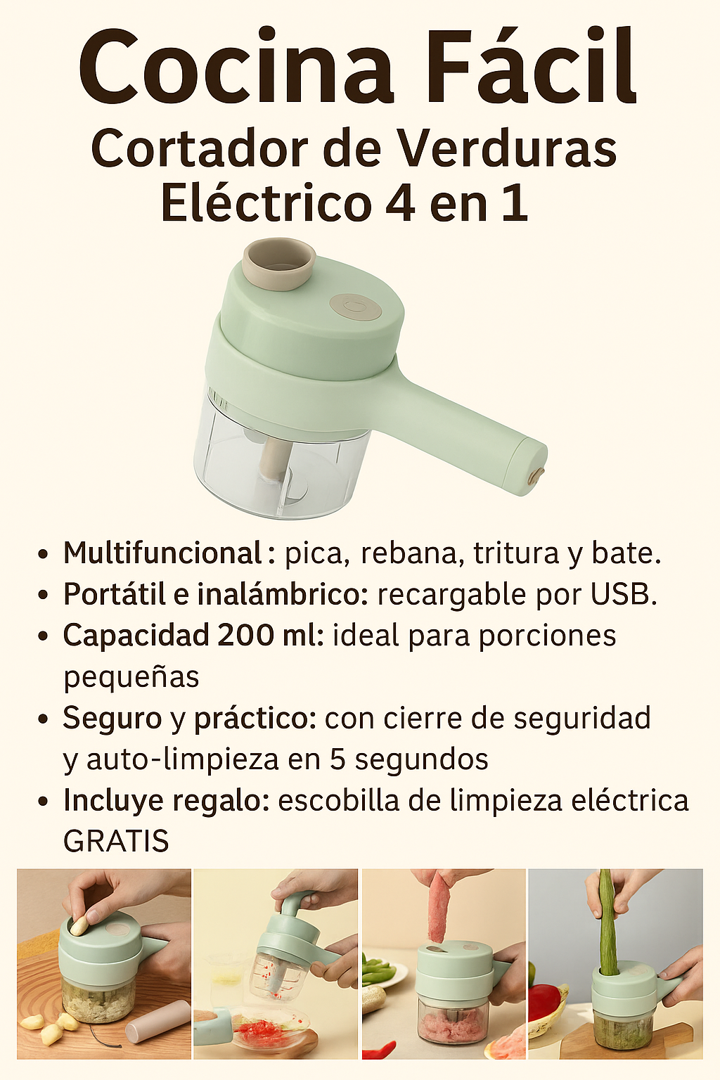 Cortador de Verduras Eléctrico 4 en 1